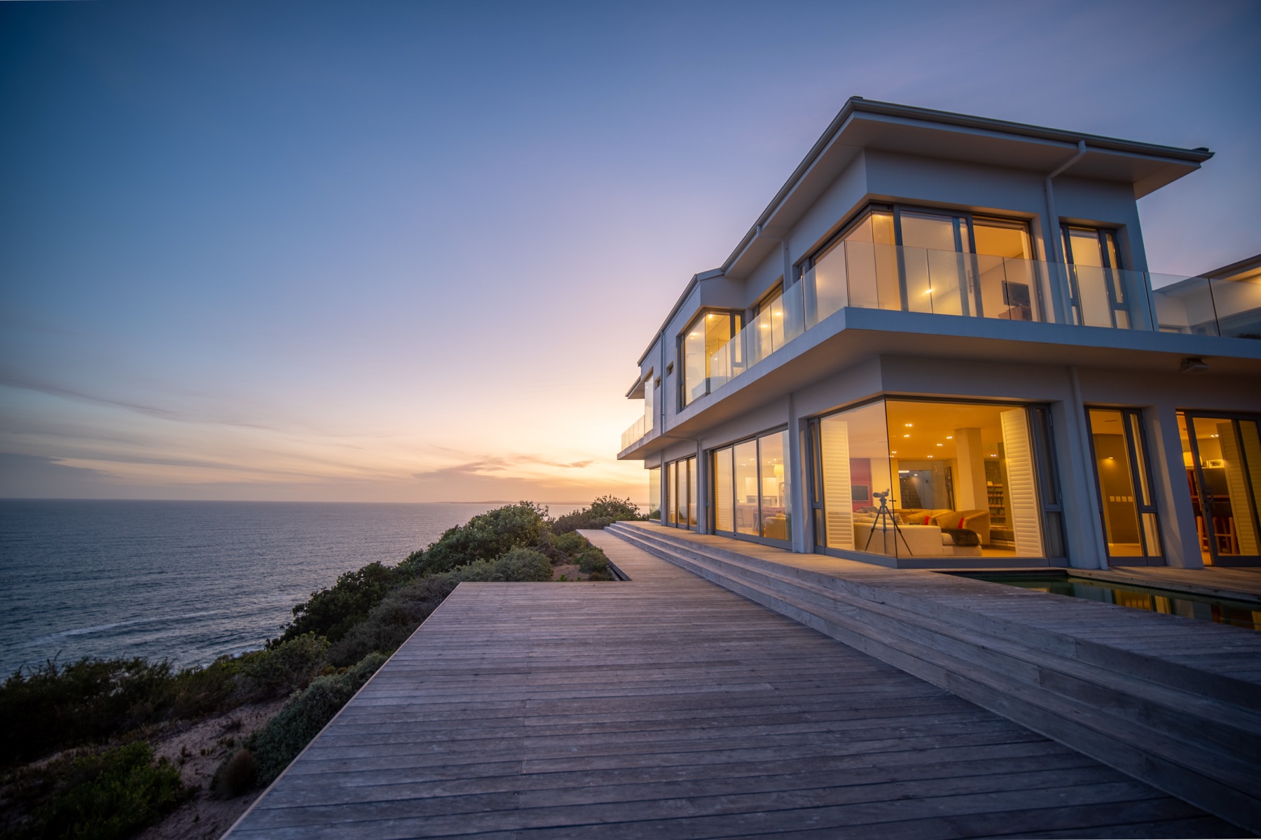 Twilight oceanfront home real estate photography — Mossel Bay